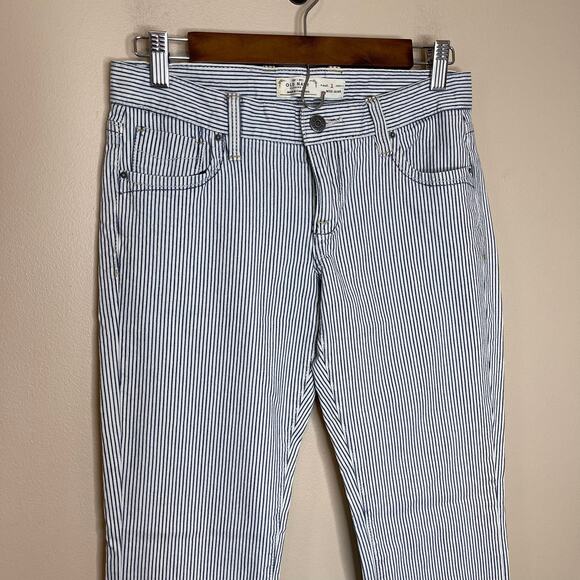 women's x small xs denim slacks pants trousers Old Navy blue white stripe - Picture 3 of 12
